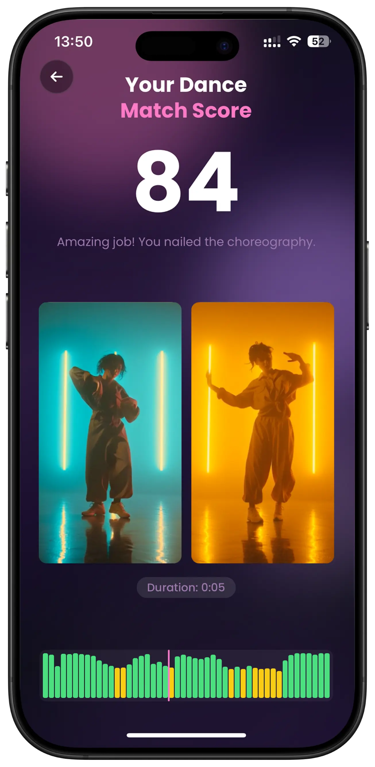 FYP Dance AI match score - side-by-side comparison mockup